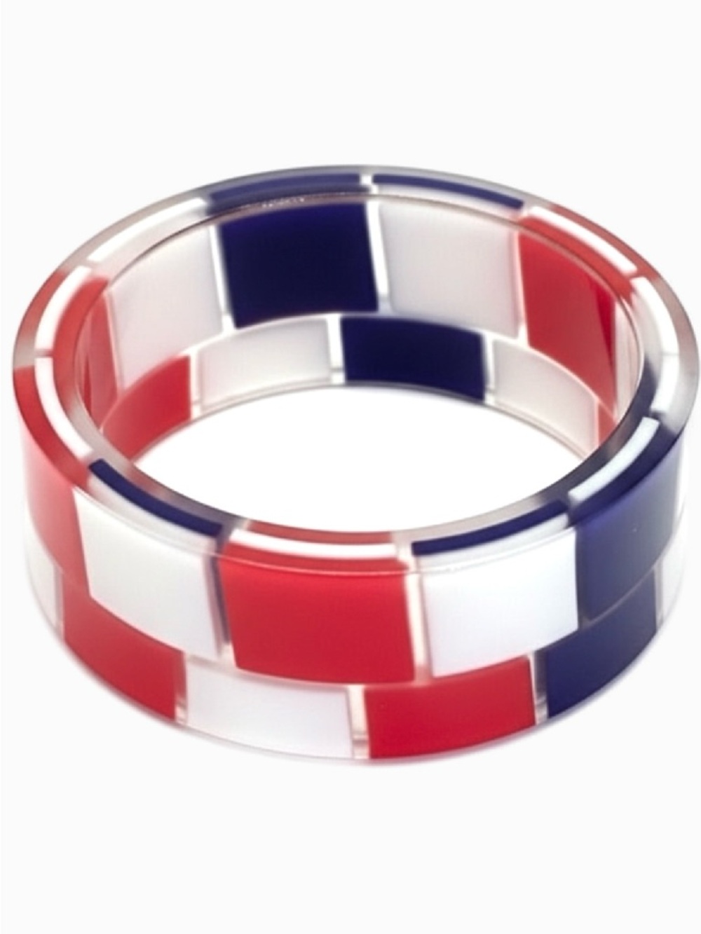 Red White and Blue Checkerboard Resin Adjustable Ring NWOT